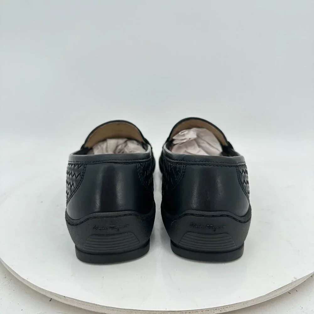Salvatore Ferragamo Women Size 8 4A Black Woven Leather Loafer Slip On Flat Shoe - Picture 5 of 11